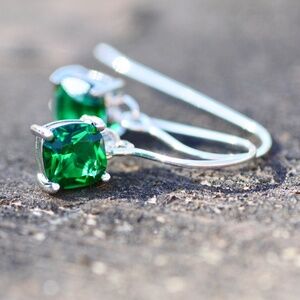 New Handmade Emerald Earrings Sterling Silver, May Birthstone , 20th Anniversary